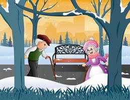 vieux grands-parents dans l'illustration du parc d'hiver vecteur