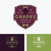 conception d'illustration vectorielle de logo d'emblème de fruits de raisins, marque d'étiquette de produit de fruits de raisins vecteur