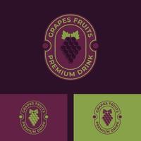 emblème de la conception d'illustration vectorielle de logo de raisin de fruits, étiquette avec des fruits de raisin vecteur