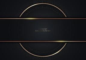rayures noires élégantes abstraites et cercle avec des cercles de points dorés et effet d'éclairage sur le style de luxe de fond sombre vecteur
