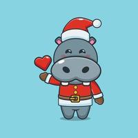 personnage de dessin animé mignon hippopotame portant un costume de père noël vecteur