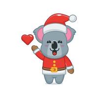 personnage de dessin animé mignon koala portant un costume de père noël vecteur