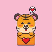 personnage de dessin animé mignon tigre avec message d'amour vecteur