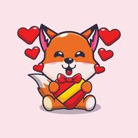 personnage de dessin animé mignon renard heureux à la saint valentin vecteur