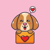 personnage de dessin animé de chien mignon avec message d'amour vecteur