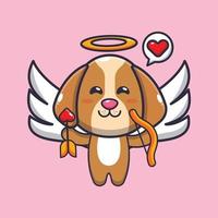 personnage de dessin animé cupidon chien mignon tenant une flèche d'amour vecteur