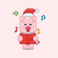 cochon mignon chante une chanson de noël vecteur