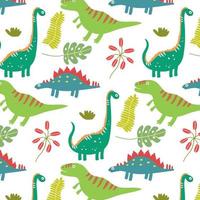 motif de dinosaures de feuilles tropicales colorées vecteur