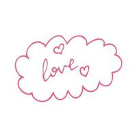 texte d'amour dans le nuage et coeurs doodle dessinés à la main. , scandinave, nordique, minimalisme. carte, icône, autocollant. amour, mariage saint valentin lettrage romance vecteur