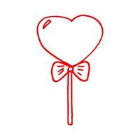 doodle dessiné à la main sucette coeur. , minimalisme. autocollant, icône. amour saint valentin rouge bonbon bonbons vecteur