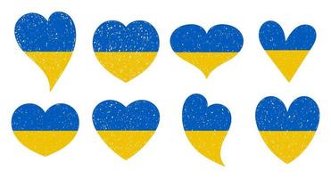 ensemble d'icônes de drapeau ukrainien en forme de coeurs. sauver le concept de l'ukraine. symbole ukrainien de vecteur, icône, bouton vecteur