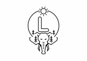 illustration d'art en ligne noire de tête d'éléphant avec la lettre initiale l vecteur