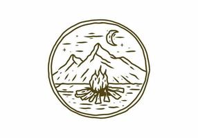 illustration marron dessin de montagne et feu de joie vecteur