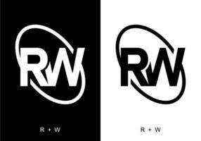couleur noir et blanc de la lettre initiale rw vecteur