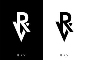 couleur noir et blanc de la lettre initiale rv vecteur