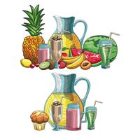 fruits et boissons dessinés à la main vecteur