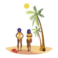 couple de jeunes filles afro sur la scène d&#39;été de la plage vecteur