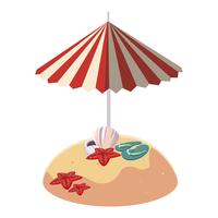plage de sable en été avec parasol et tongs vecteur