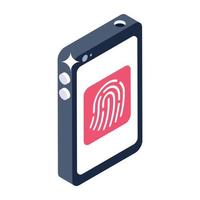 icône isométrique biométrique mobile, logiciel de numérisation des doigts vecteur