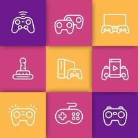 icônes de ligne de manettes de jeu, contrôleur de jeu mobile, console, jeux vidéo, manette de jeu, manette de jeu rétro
