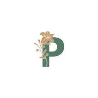 icône de lettre p avec modèle d'illustration de beauté de lys vecteur