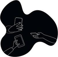 les mains tiennent des smartphones. illustration en noir et blanc dans un style simple ou dessin à la main vecteur