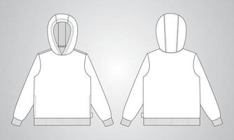 modèle de dessin de croquis de mode technique à capuche à manches longues vue avant et arrière. illustration vectorielle de conception de robe de vêtements maquette chandail cad. édition facile et personnalisable. vecteur