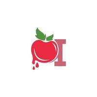 lettre i avec illustration de modèle de conception de logo icône tomate vecteur