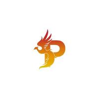 icône de la lettre p avec le modèle de conception de logo phoenix vecteur