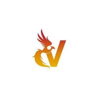 icône de la lettre v avec le modèle de conception de logo phoenix vecteur