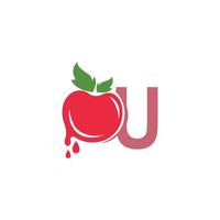 lettre u avec illustration de modèle de conception de logo icône tomate vecteur