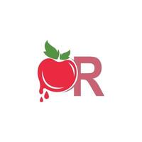 lettre r avec illustration de modèle de conception de logo icône tomate vecteur