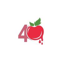 numéro 4 avec illustration de modèle de conception de logo icône tomate vecteur