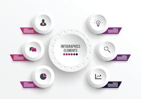 modèle infographique de vecteur avec étiquette en papier 3d, cercles intégrés. concept d'entreprise avec 6 options. pour le contenu, le diagramme, l'organigramme, les étapes, les pièces, les infographies de chronologie, le flux de travail, le graphique.