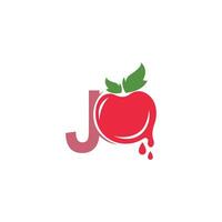 lettre j avec illustration de modèle de conception de logo icône tomate vecteur