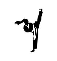 silhouette de fille de taekwondo montrant son coup de pied haut vecteur