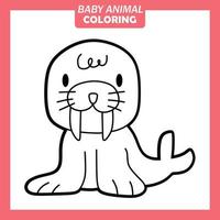 Coloriage dessin animé mignon bébé animal avec morse vecteur