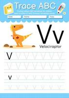 alphabet trace lettre a à z feuille de travail préscolaire avec type de dinosaure vecteur
