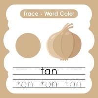 feuilles de calcul de mots de traçage anglais avec vocabulaire de couleurs tan vecteur