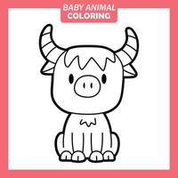 Coloriage dessin animé mignon bébé animal avec yak vecteur
