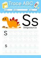 alphabet trace lettre a à z feuille de travail préscolaire avec type de dinosaure vecteur