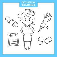 Coloriage dessin animé mignon bébé animal avec infirmière de travail d'occupation vecteur