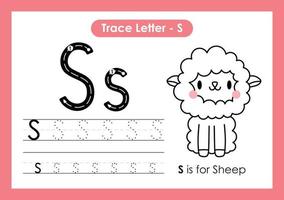 alphabet trace lettre a à z feuille de calcul préscolaire avec lettre s mouton vecteur