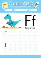 alphabet trace lettre a à z feuille de travail préscolaire avec type de dinosaure vecteur