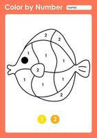 feuille de travail couleur par numéro pour les enfants apprenant les chiffres en coloriant des poissons vecteur