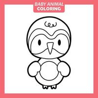 Coloriage dessin animé mignon bébé animal avec oiseau vecteur