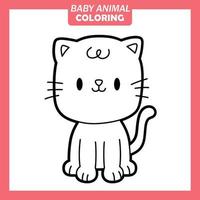 Coloriage dessin animé mignon bébé animal avec chat vecteur