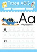 alphabet trace lettre a à z feuille de travail préscolaire avec type de dinosaure vecteur