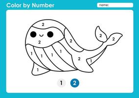feuille de travail couleur par numéro pour les enfants apprenant les chiffres en coloriant une baleine vecteur