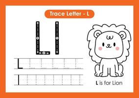 alphabet trace lettre a à z feuille de calcul préscolaire avec lettre l lion vecteur